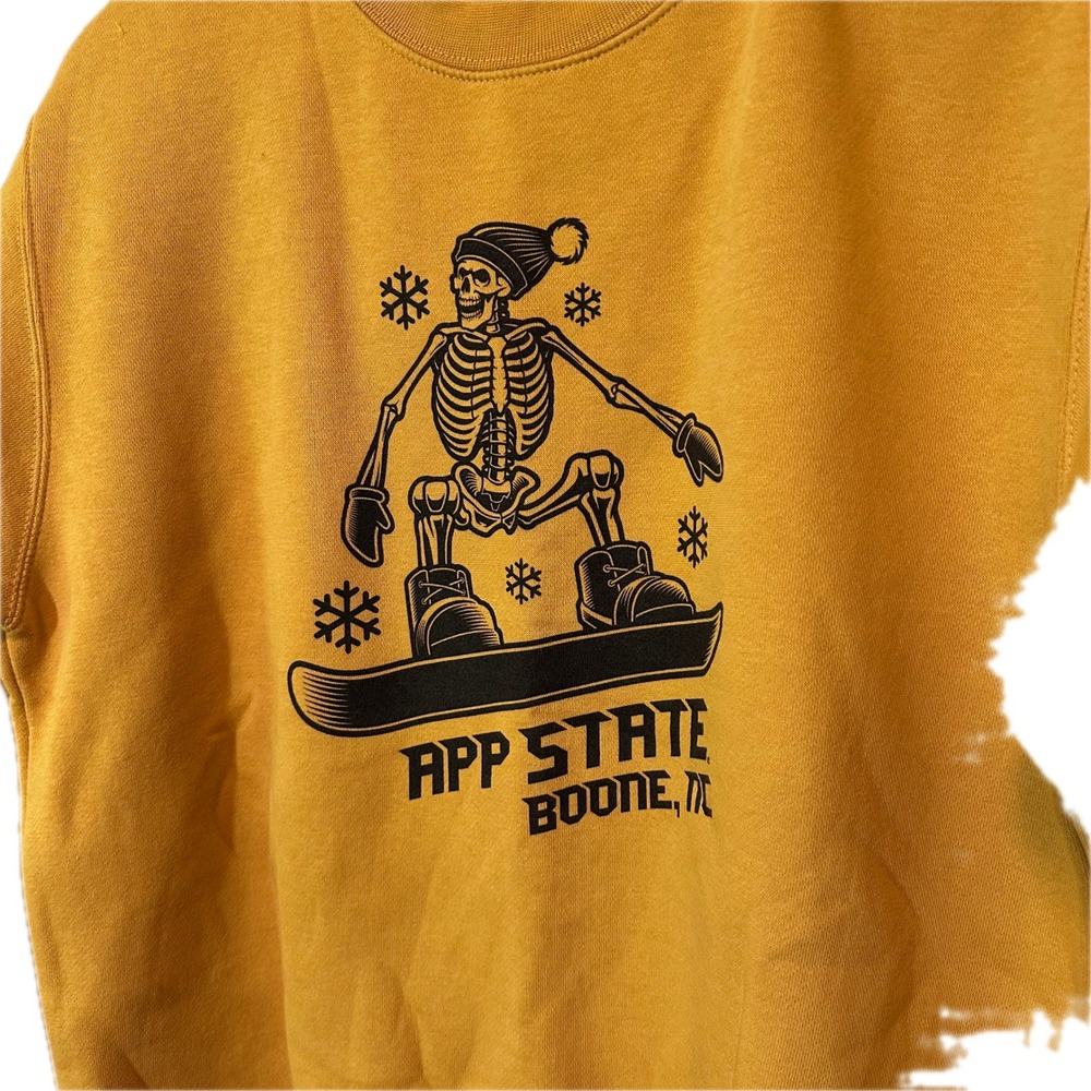 Appalachian State Boone NC Skeleton Snowboarder Sweatshirt Yellow Mens L